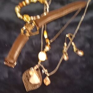 Gold and Brown Necklace  w/Layered Charms& Thank You Gift For A Surprise